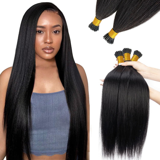 I-tip Premium Hair Extensions Natural Black Straight – 100% Human Hair, Pre-Bonded, 18"-24"