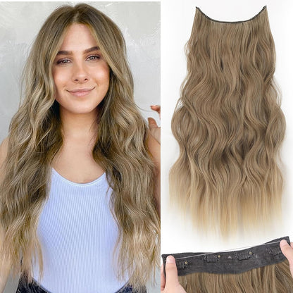 Halo Hair Extensions Invisible Wire Clip on Synthetic Wavy Hair Clip Ins 24 Inch – Lightweight, Easy Install, Natural Look