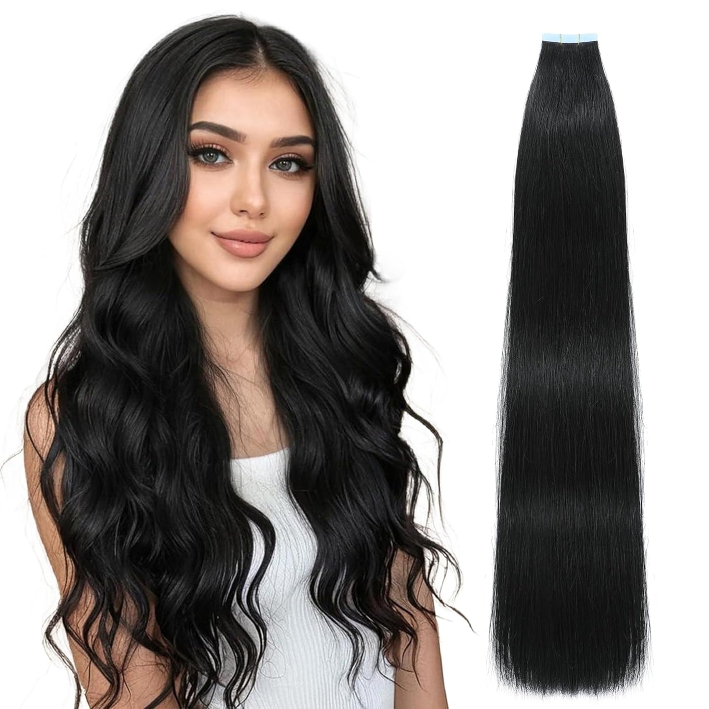 Master Blend Tape In Extensions Human Hair Blended Straight 20 Pcs/Pack, 50 Grams – Ustar Basics, 400°F Safe, Better Hair Less Money