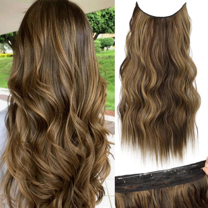 Halo Hair Extensions Invisible Wire Clip on Synthetic Wavy Hair Clip Ins 24 Inch – Lightweight, Easy Install, Natural Look