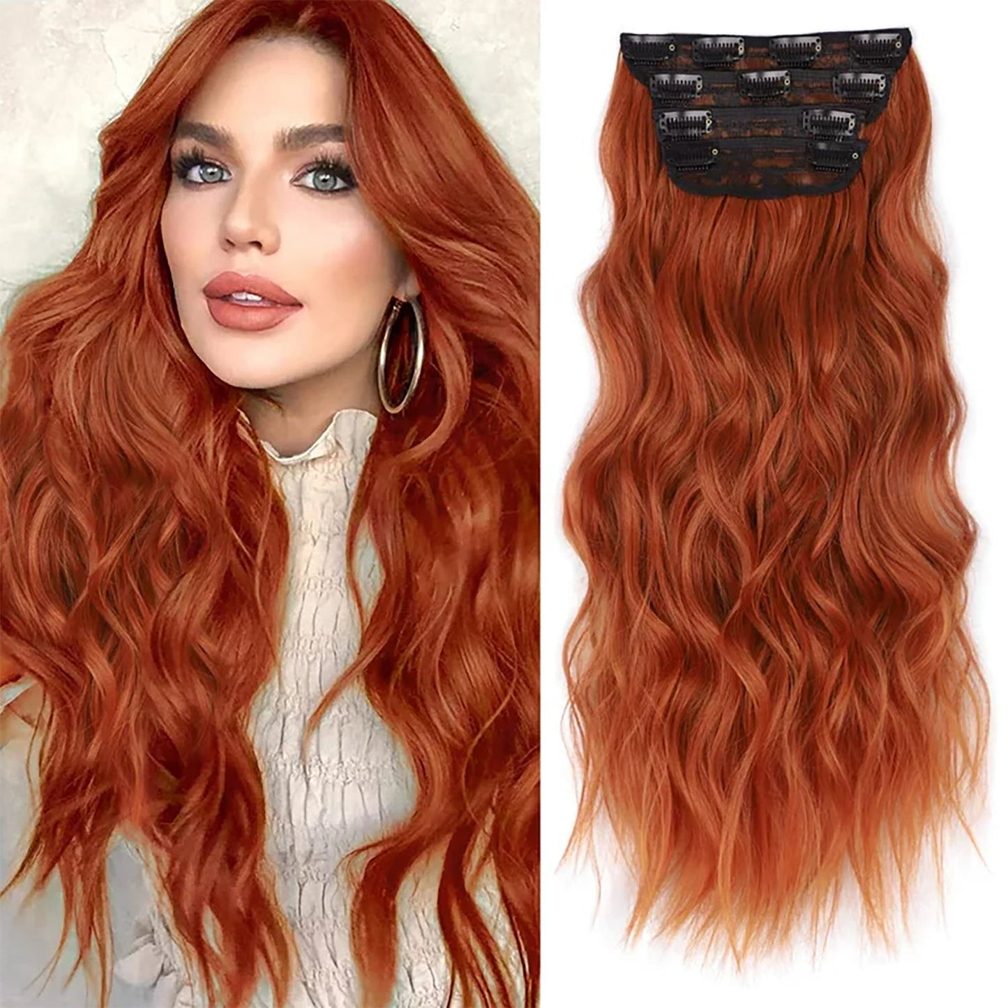 Clip in Long Wavy Synthetic Hair Extension 20 Inch 4PCS 180g Thick Hairpieces Fiber Double Weft Hair for Women – 23 Colors