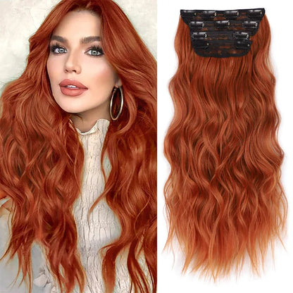 Clip in Long Wavy Synthetic Hair Extension 20 Inch 4PCS 180g Thick Hairpieces Fiber Double Weft Hair for Women – 23 Colors