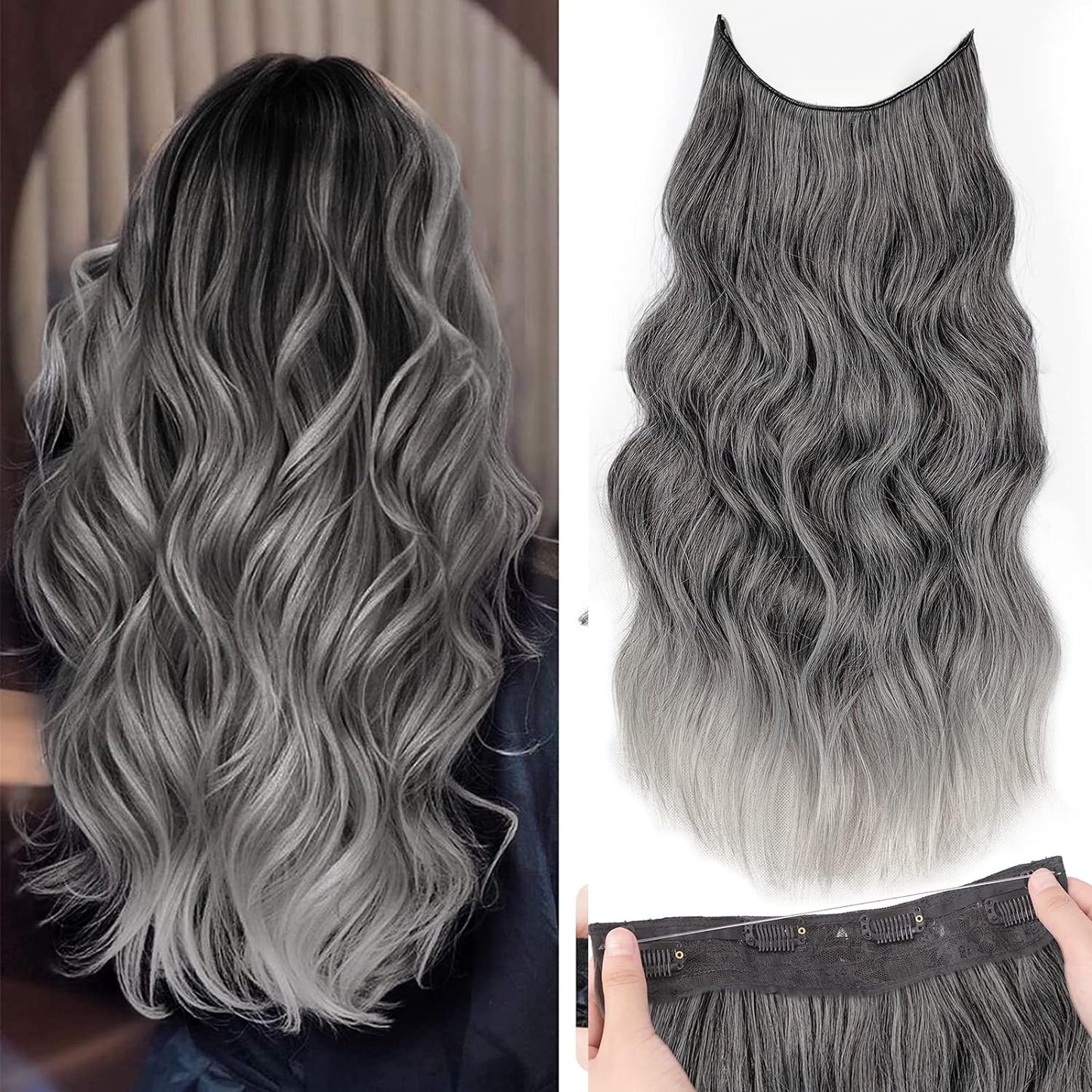 Halo Hair Extensions Invisible Wire Clip on Synthetic Wave Clip Ins Hair 20 Inch – Lightweight, Easy Install, Natural Look