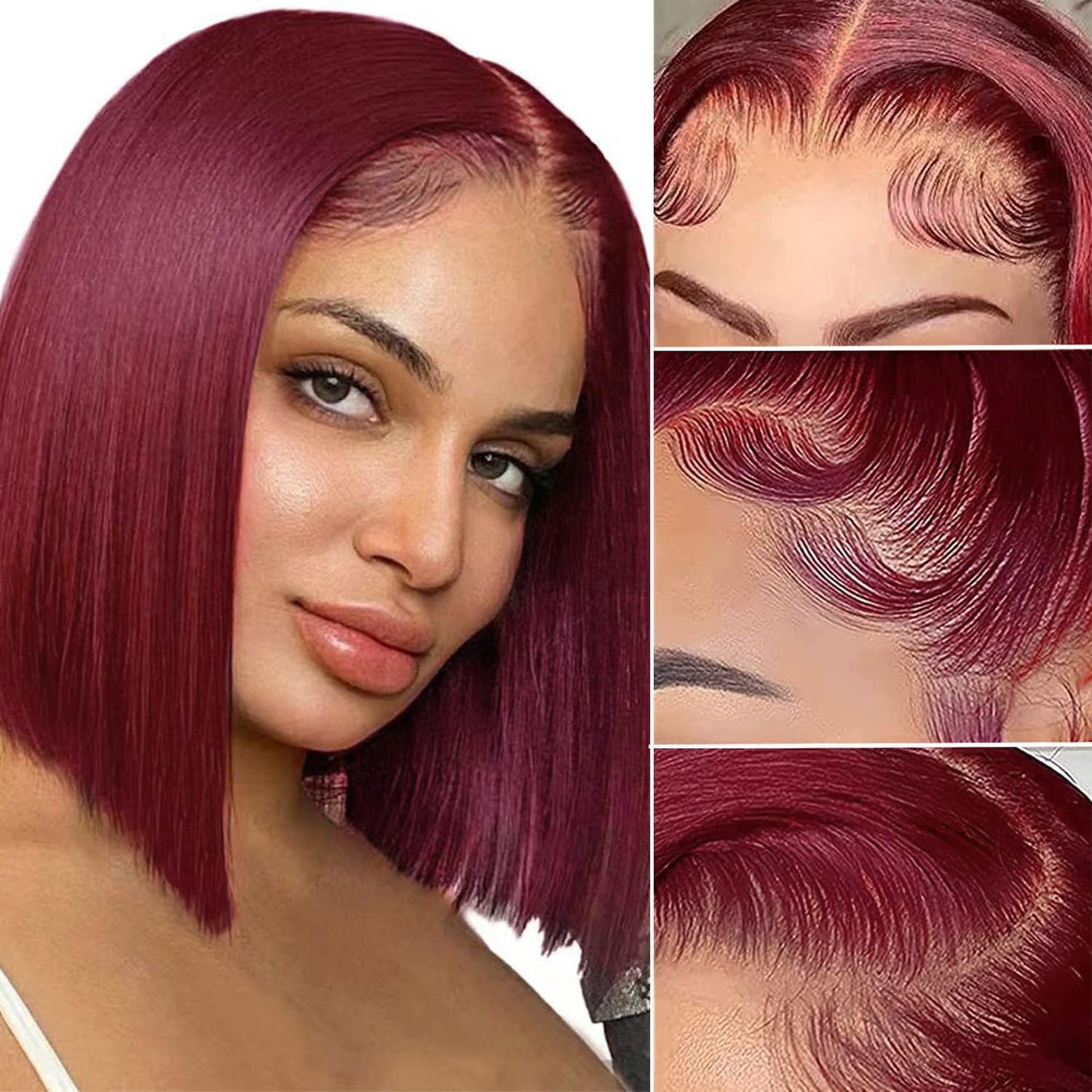 99J Burgundy Straight Short Bob Wig – 13x4 & 13x6 Transparent Lace Front Human Hair