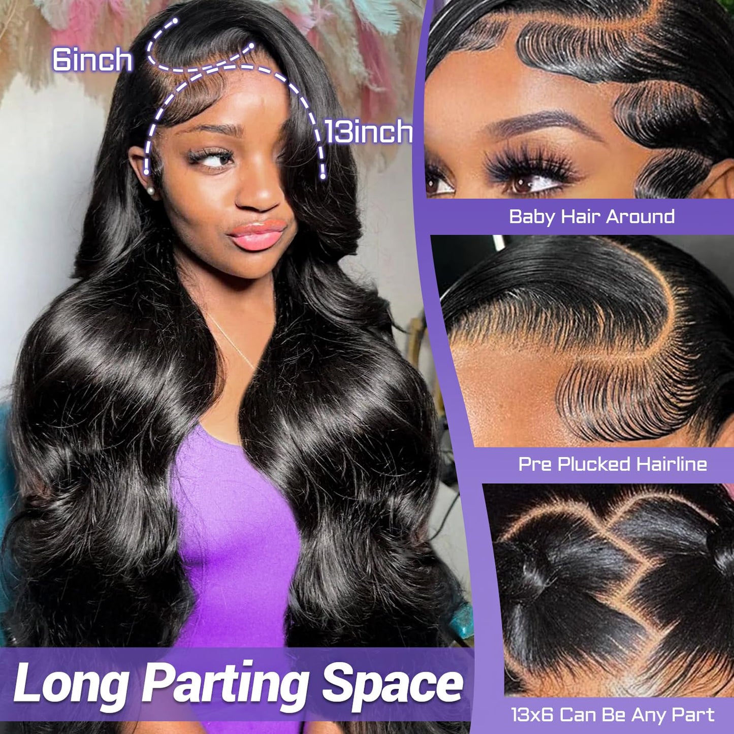 13x6HD Lace Wig Loose Bounce Full Frontal Wig High Quality Human Hair Wig 180 Free Part Swiss Lace, Skin-melt Lace, Invisible Lace