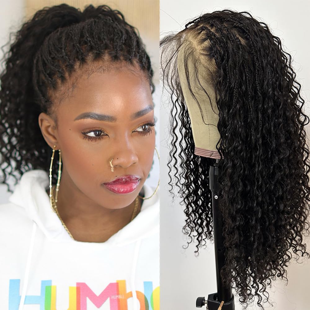 BOHO Braids Wig Full Lace High Quality 100% Human HairBraided Light Weighted Color Black