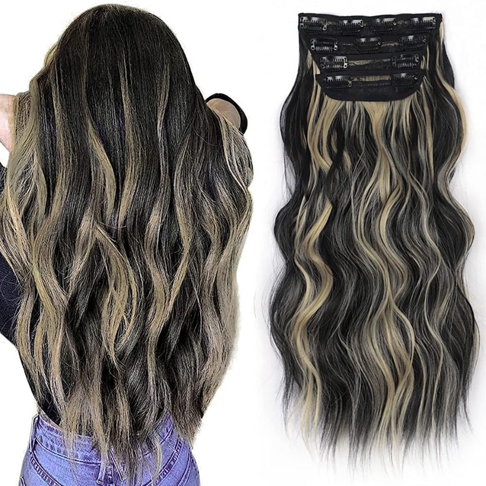 Clip in Long Wavy Synthetic Hair Extension 20 Inch 4PCS 180g Thick Hairpieces Fiber Double Weft Hair for Women – 23 Colors
