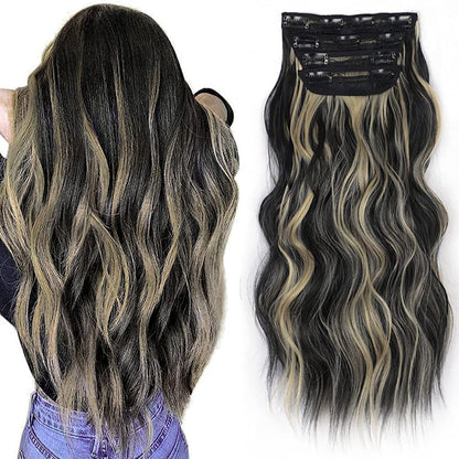 Clip in Long Wavy Synthetic Hair Extension 20 Inch 4PCS 180g Thick Hairpieces Fiber Double Weft Hair for Women – 23 Colors