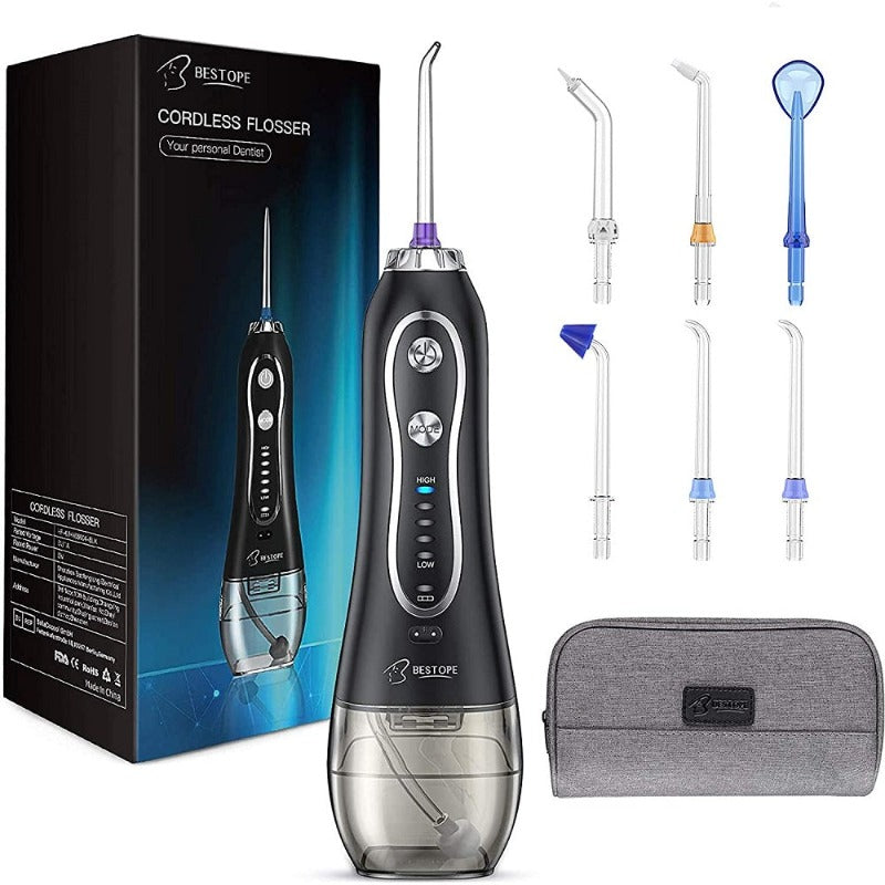Bestope/USTAR Water Flosser 300ML 5 Modes & 6 Jet Tips - IPX7 Waterproof Cordless Dental Oral Irrigator Portable and Rechargeable Water Flossing