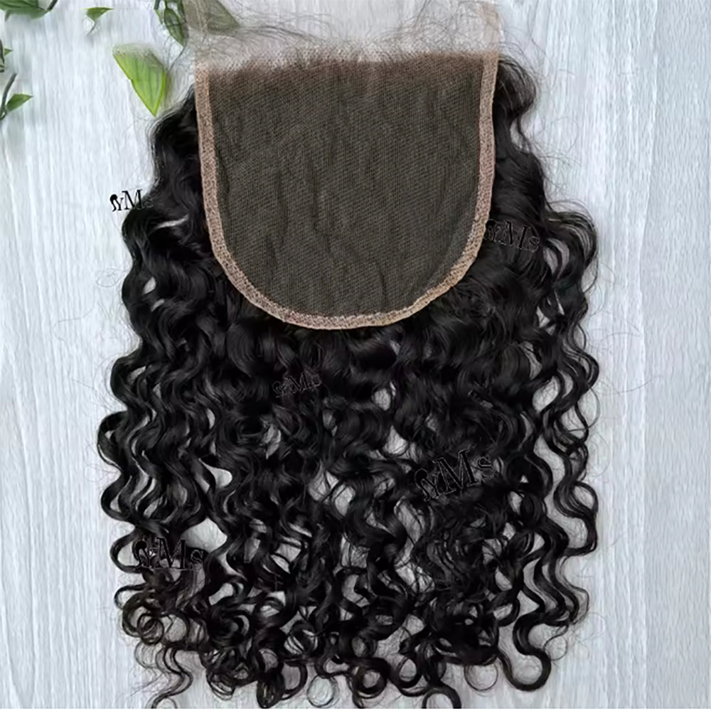 5x5 Transparent Lace Burmese Curl Lace Closure Brazilian Virgin Human Hair | Free Part, Bleached Knots