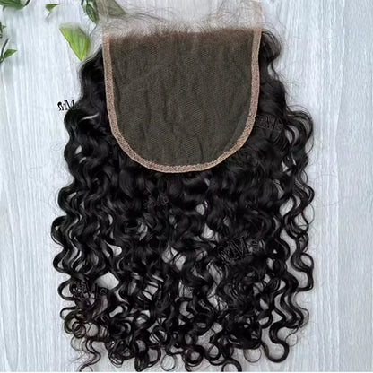 5x5 Transparent Lace Burmese Curl Lace Closure Brazilian Virgin Human Hair | Free Part, Bleached Knots