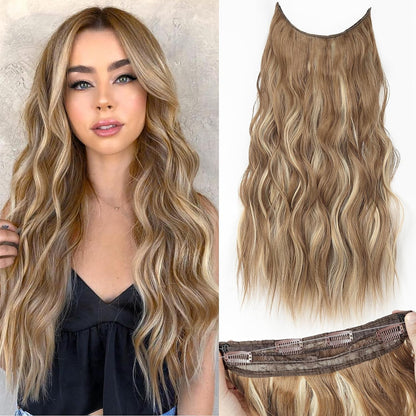 Halo Hair Extensions Invisible Wire Clip on Synthetic Wave Clip Ins Hair 20 Inch – Lightweight, Easy Install, Natural Look