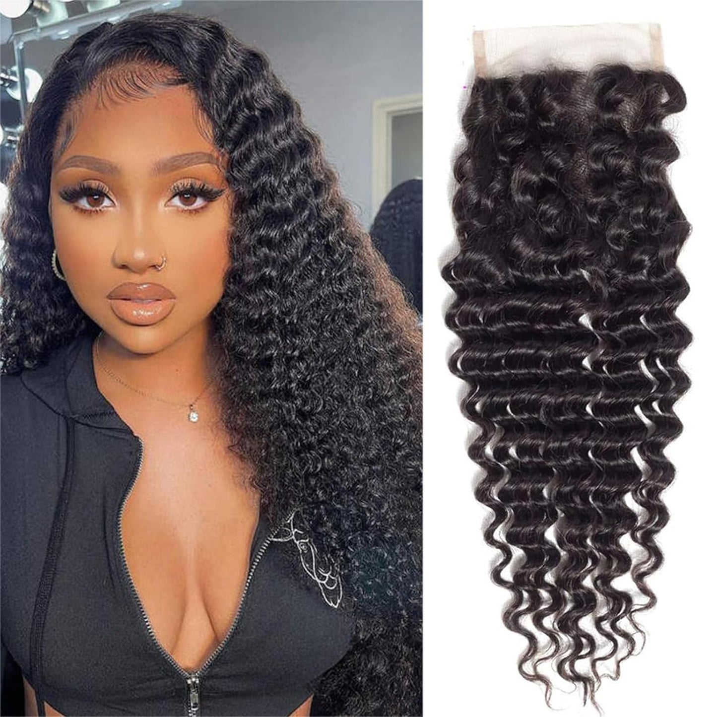 4x4 Lace Transparent Lace Closure Deep Wave Virgin Natural Human Hair | Bleached Knots, Free Part