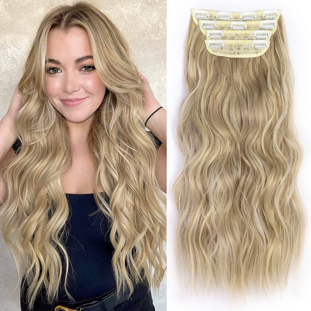 Clip in Long Wavy Synthetic Hair Extension 20 Inch 4PCS 180g Thick Hairpieces Fiber Double Weft Hair for Women – 23 Colors