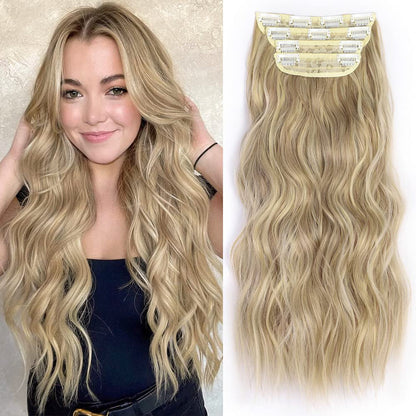 Clip in Long Wavy Synthetic Hair Extension 20 Inch 4PCS 180g Thick Hairpieces Fiber Double Weft Hair for Women – 23 Colors