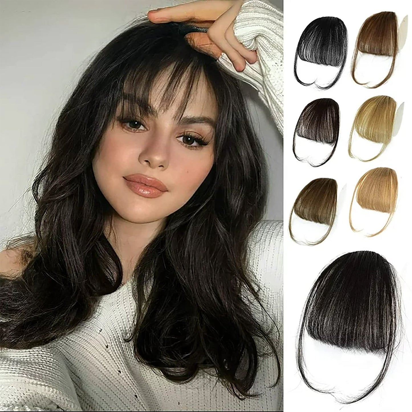 Wispy Clip in Bangs 100% Unprocessed Human Hair Extensions Curved Bangs Clip on Hair for Women Fringe with Temples Hairpieces for Daily Wear 9 Colors – Natural Look