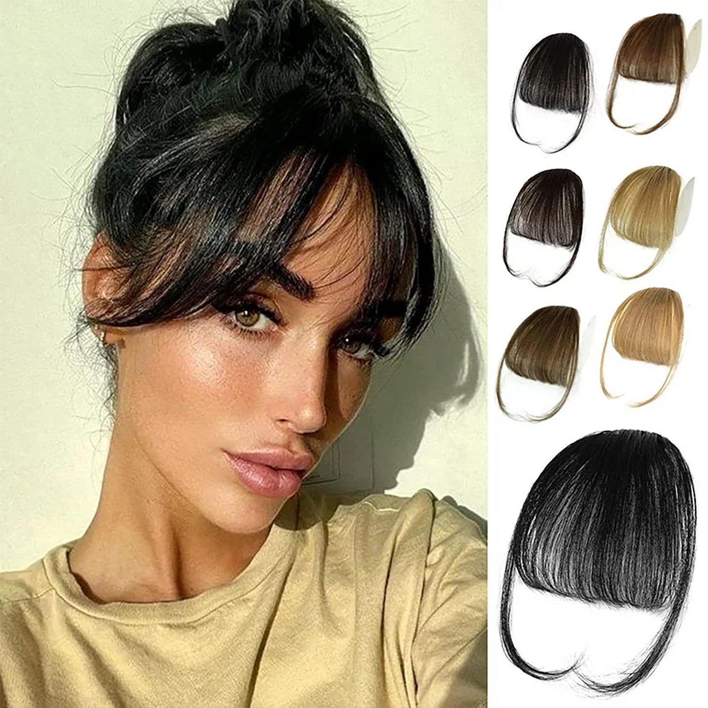 Wispy Clip in Bangs 100% Unprocessed Human Hair Extensions Curved Bangs Clip on Hair for Women Fringe with Temples Hairpieces for Daily Wear 9 Colors – Natural Look
