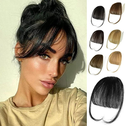 Wispy Clip in Bangs 100% Unprocessed Human Hair Extensions Curved Bangs Clip on Hair for Women Fringe with Temples Hairpieces for Daily Wear 9 Colors – Natural Look