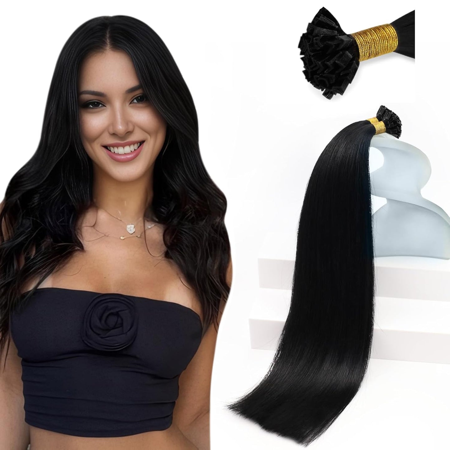 Flat K Tip 100% Premium Human Hair Extension – Straight Black