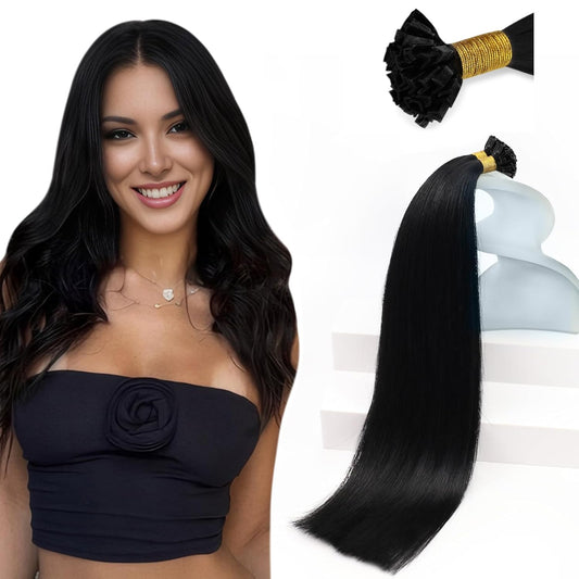 Flat K Tip 100% Premium Human Hair Extension – Straight Black