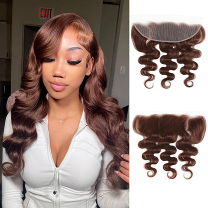 13x4 Lace Frontal Medium Brown (#4) Body Wave Unprocessed 100% Human Hair Lace Frontal – Transparent Lace