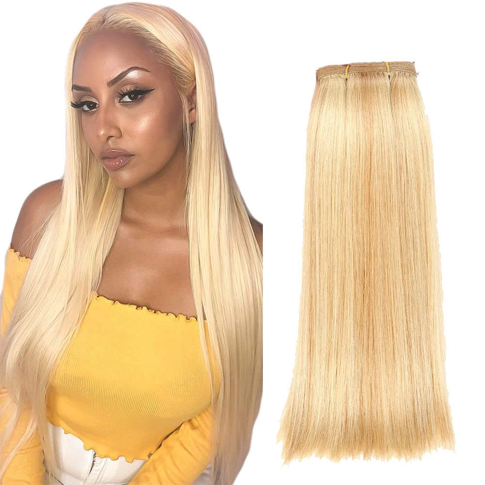 Remy Double Drawn Straight Blonde hair Unprocessed 100% Human HairRussian Blonde #613 | Full End Cuticle Aligned Bundles