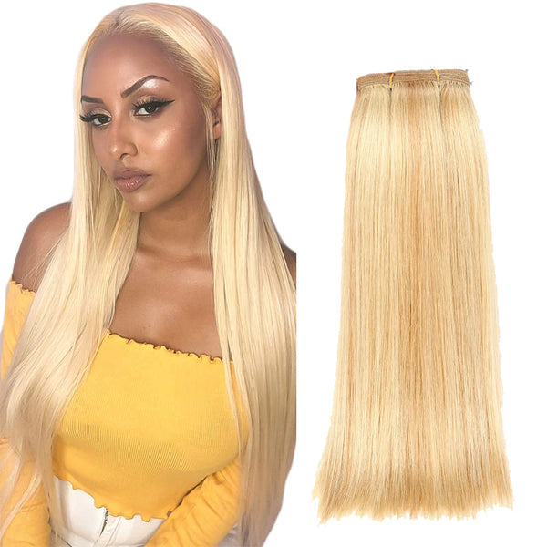 Remy Double Drawn Straight Blonde hair Unprocessed 100% Human HairRussian Blonde #613 | Full End Cuticle Aligned Bundles