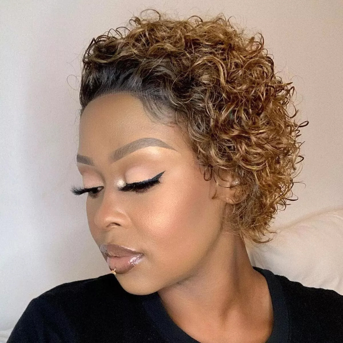 1B/30 Short Curly Bob Wig – 13x1 Lace Front 100% Human Hair
