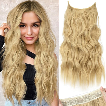 Halo Hair Extensions Invisible Wire Clip on Synthetic Wavy Hair Clip Ins 24 Inch – Lightweight, Easy Install, Natural Look