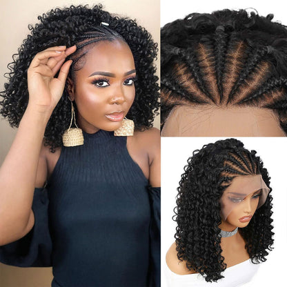 Fancy Hair Cornrow with Curly Braided Wig, Baby Hair Glueless Transparent 13x4 Inch Lace Frontal Wig for Black Women 12 to 16 inches