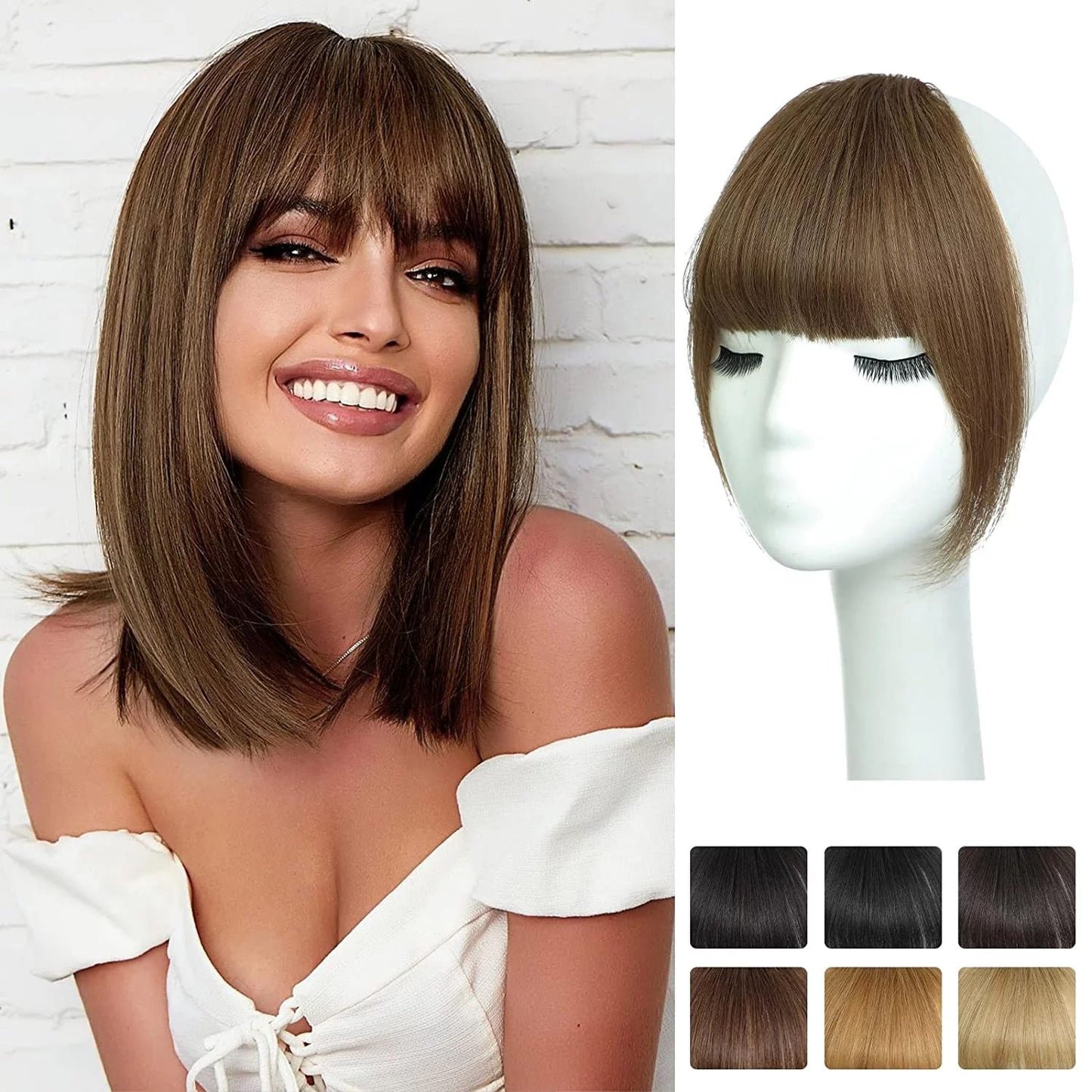 Wispy Clip in Bangs 100% Unprocessed Human Hair Extensions Curved Bangs Clip on Hair for Women Fringe with Temples Hairpieces for Daily Wear 9 Colors – Natural Look