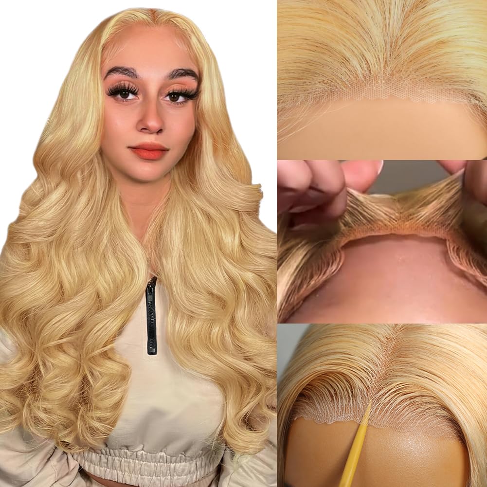 Glueless Lace 13x4 Frontal Wig Color Blonde(613) Body Wave 180 Density Wear and Go Human Hair Wig