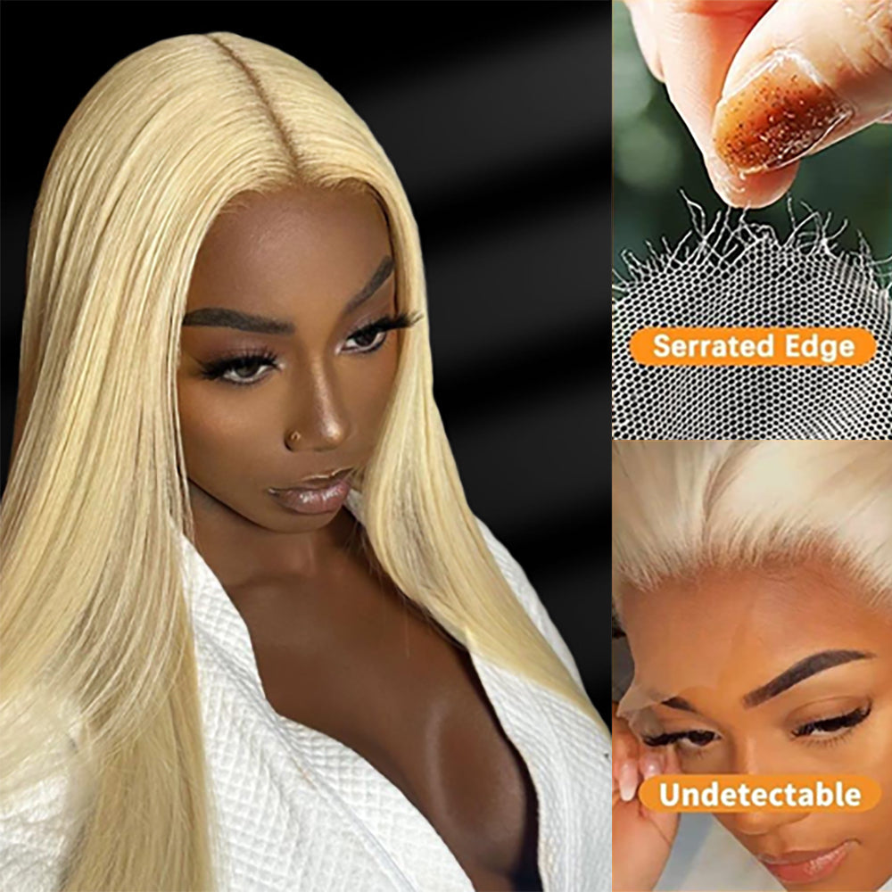 13x6 HD Lace Frontal 613 Blonde Straight 100% Human Hair Swiss Lace, Skin-melt Lace, Invisible Lace – Wider Part