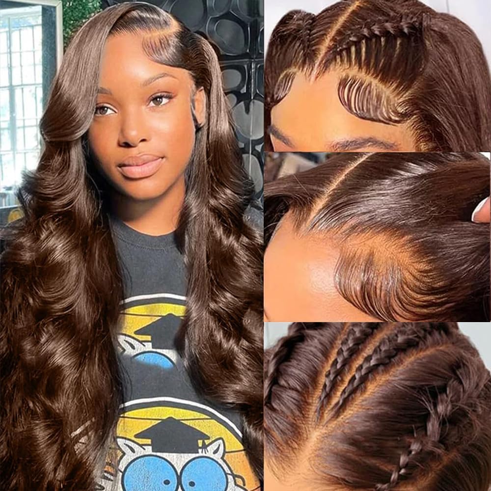 #4 Body Wave 5x5 Lace Closure Glueless Wig  Color medium brown 100% Human Hair Wear and Go Chocolate Brown wig