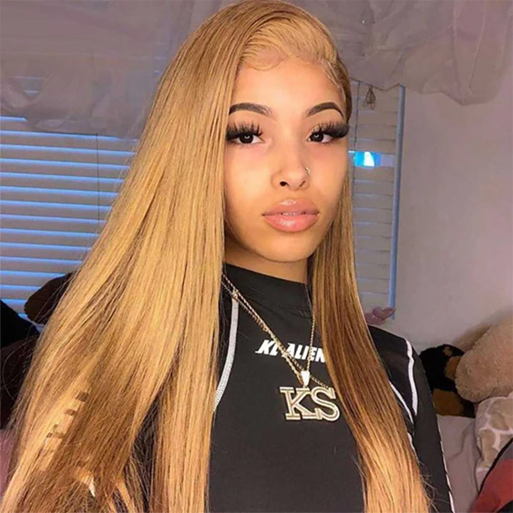 HD Lace 5X5  Closure Wig Color Honey Blonde (#27) Straight Human Hair Wig