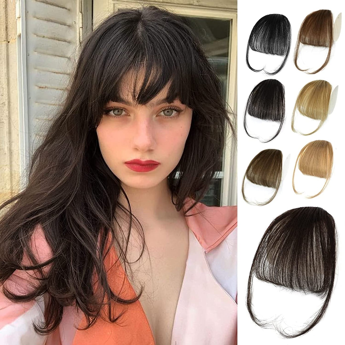 Wispy Clip in Bangs 100% Unprocessed Human Hair Extensions Curved Bangs Clip on Hair for Women Fringe with Temples Hairpieces for Daily Wear 9 Colors – Natural Look