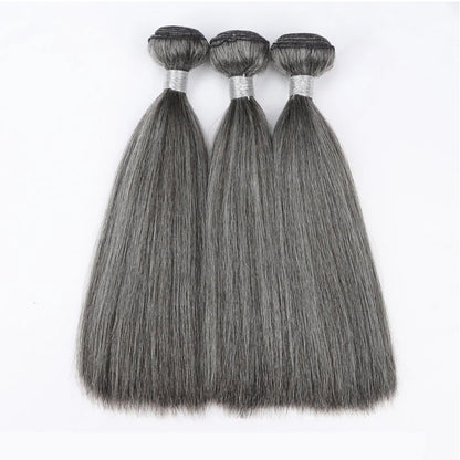 Salt Pepper Straight 100% Human Hair Blended Bundles Color #51 | Gray Hair Extensions Heat Safe 200°F Thick & Full