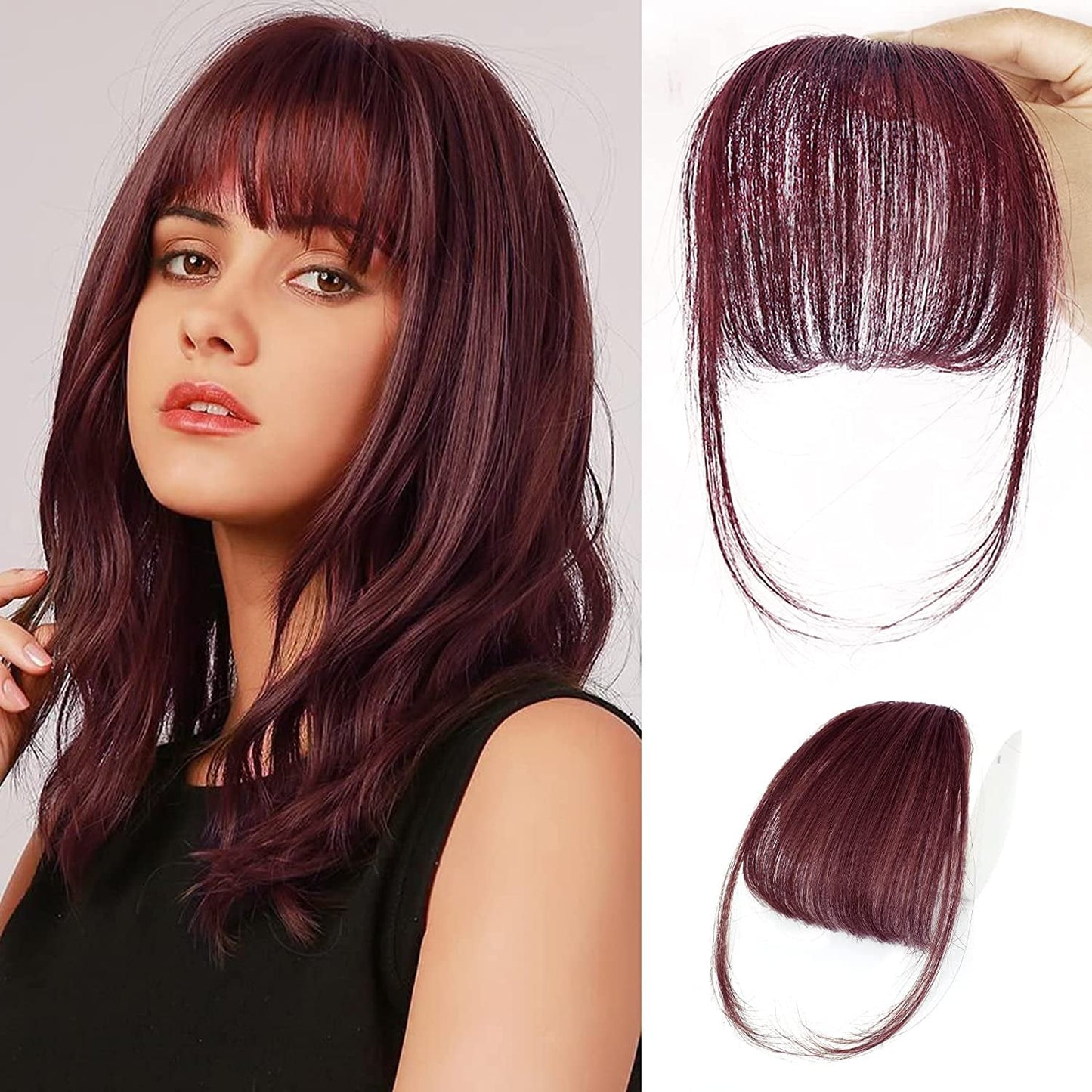 Wispy Clip in Bangs 100% Unprocessed Human Hair Extensions Curved Bangs Clip on Hair for Women Fringe with Temples Hairpieces for Daily Wear 9 Colors – Natural Look
