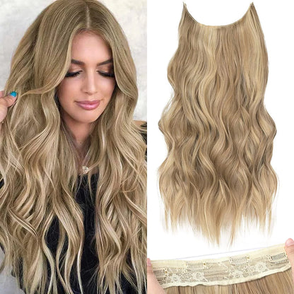 Halo Hair Extensions Invisible Wire Clip on Synthetic Wavy Hair Clip Ins 24 Inch – Lightweight, Easy Install, Natural Look