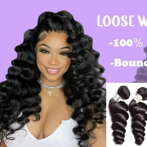 12A Premium Indian Loose Wave Hair Bundles – Natural Black Unprocessed Human Hair Extensions | Machine Double Weft 10"-26"