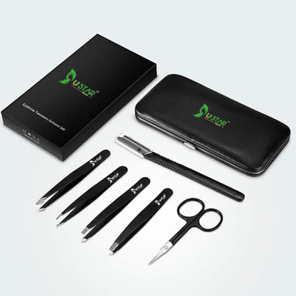USTAR Eyebrow Tweezers Set 6 Piece Professional Stainless Steel Precision Tweezer for Eyebrows Plucking Ingrown Hair Removal, with Razor and Scissors, Daily Beauty Tool for Women and Men