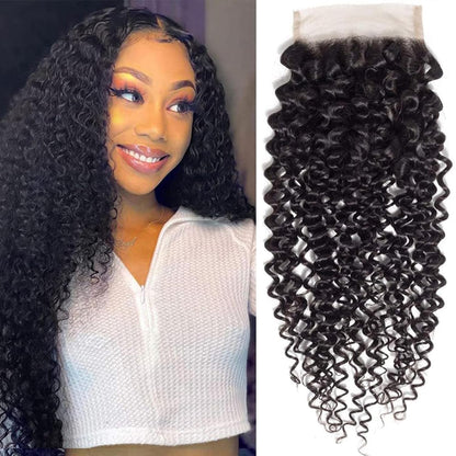 4x4 Lace Transparent Lace Closure Jerry Curl Virgin Natural Human Hair | Natural Color, Free Part