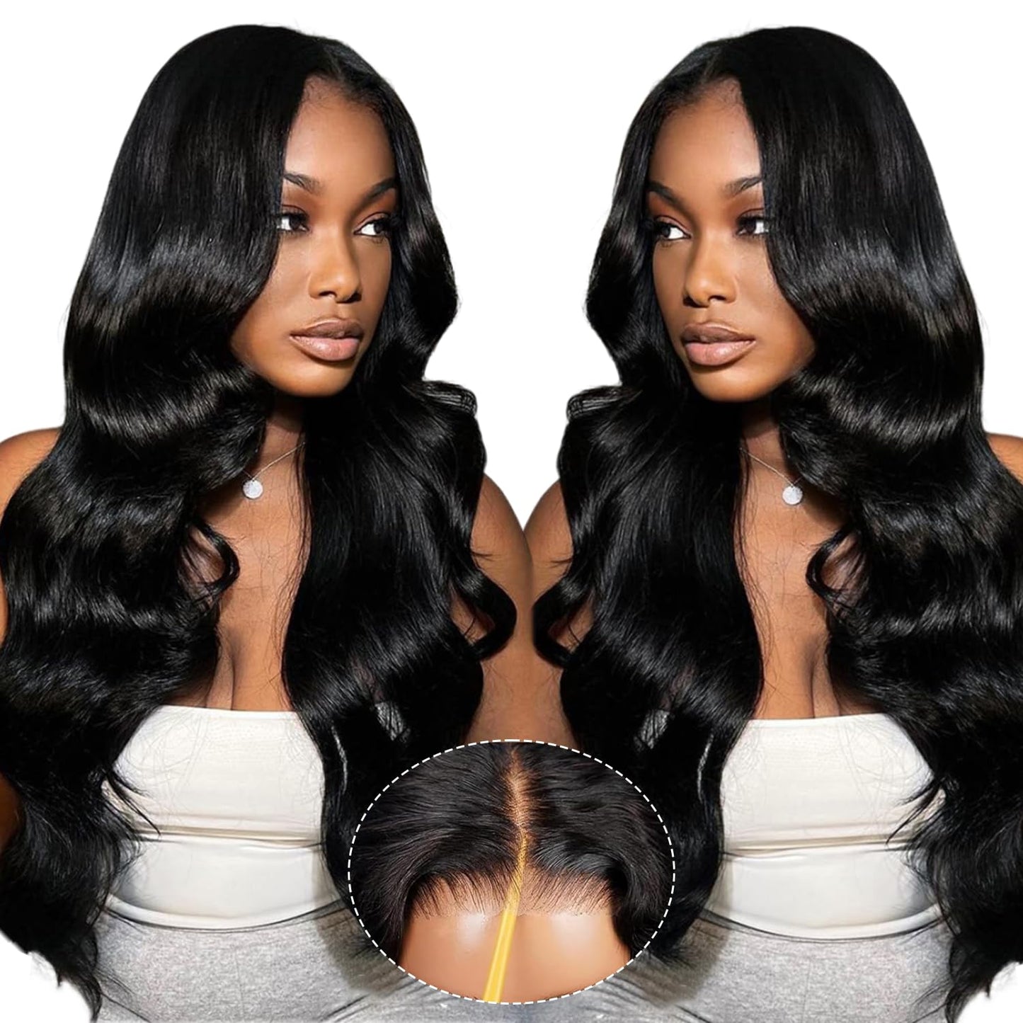 6x4 Wear and Go Glueless Body Wave, Straight Lace Closure Wigs 100% Human Hair