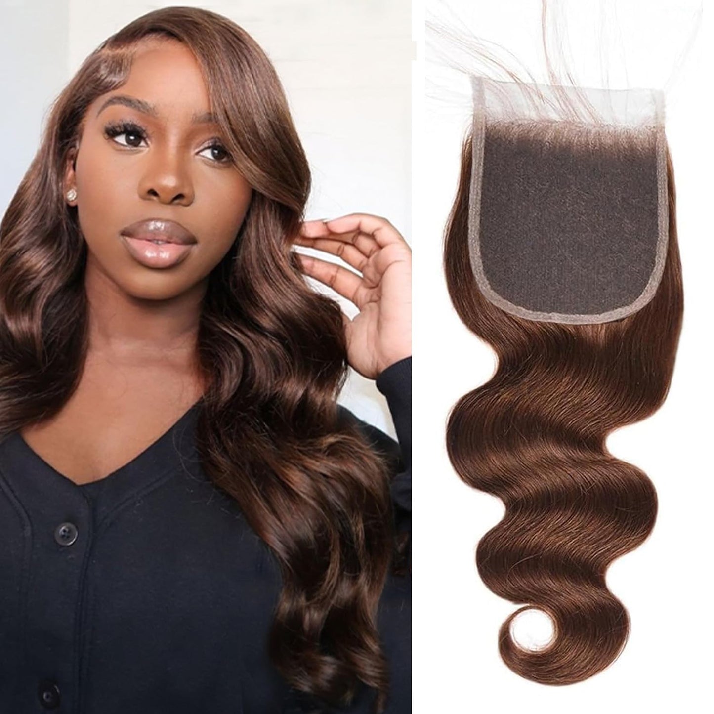4X4 Lace Closure Body Wave Medium Brown (#4) Color 100% Human Hair Closure – Transparent Lace, Natural Look