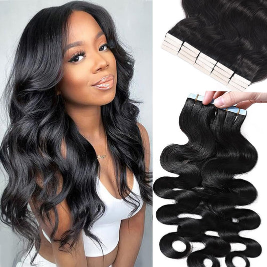 Premium Tape-in Human Hair Natural Color Body Wave – 20Pcs/Pack, Virgin Raw Hair, No Tangle, Seamless Blend