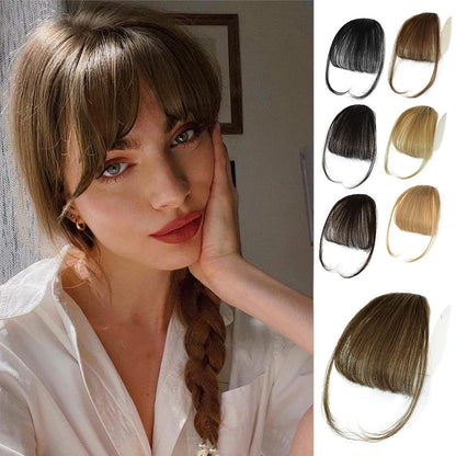 Wispy Clip in Bangs 100% Unprocessed Human Hair Extensions Curved Bangs Clip on Hair for Women Fringe with Temples Hairpieces for Daily Wear 9 Colors – Natural Look