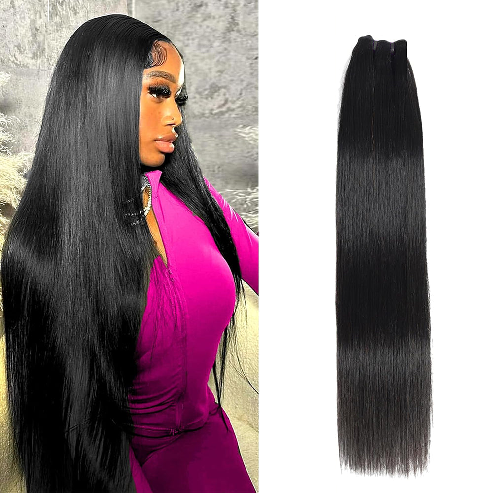 Double Drawn Indian Raw Straight Full End Unprocessed 100% Human Hair Natural Color | Single Donor Cuticle Aligned Bundles