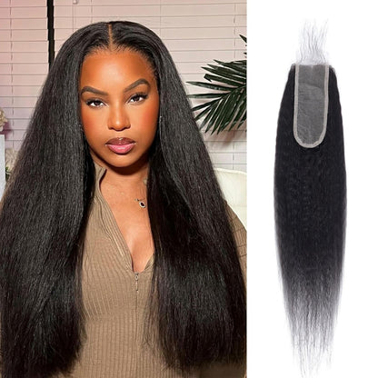 2x6 HD Lace Closure Kinky Straight – Brazilian Natural Color Virgin Human Hair | Pre-Plucked, Skin-Melt HD Lace