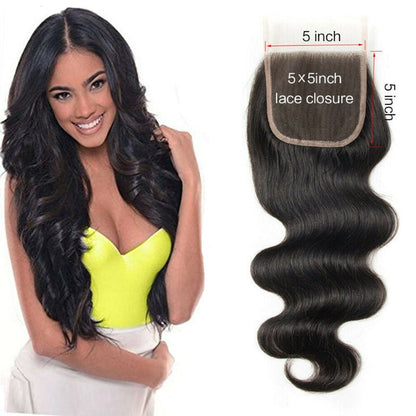 5x5 Transparent Lace Body Wave Lace Closure Natural Black 100% Virgin Human Hair | Free Part