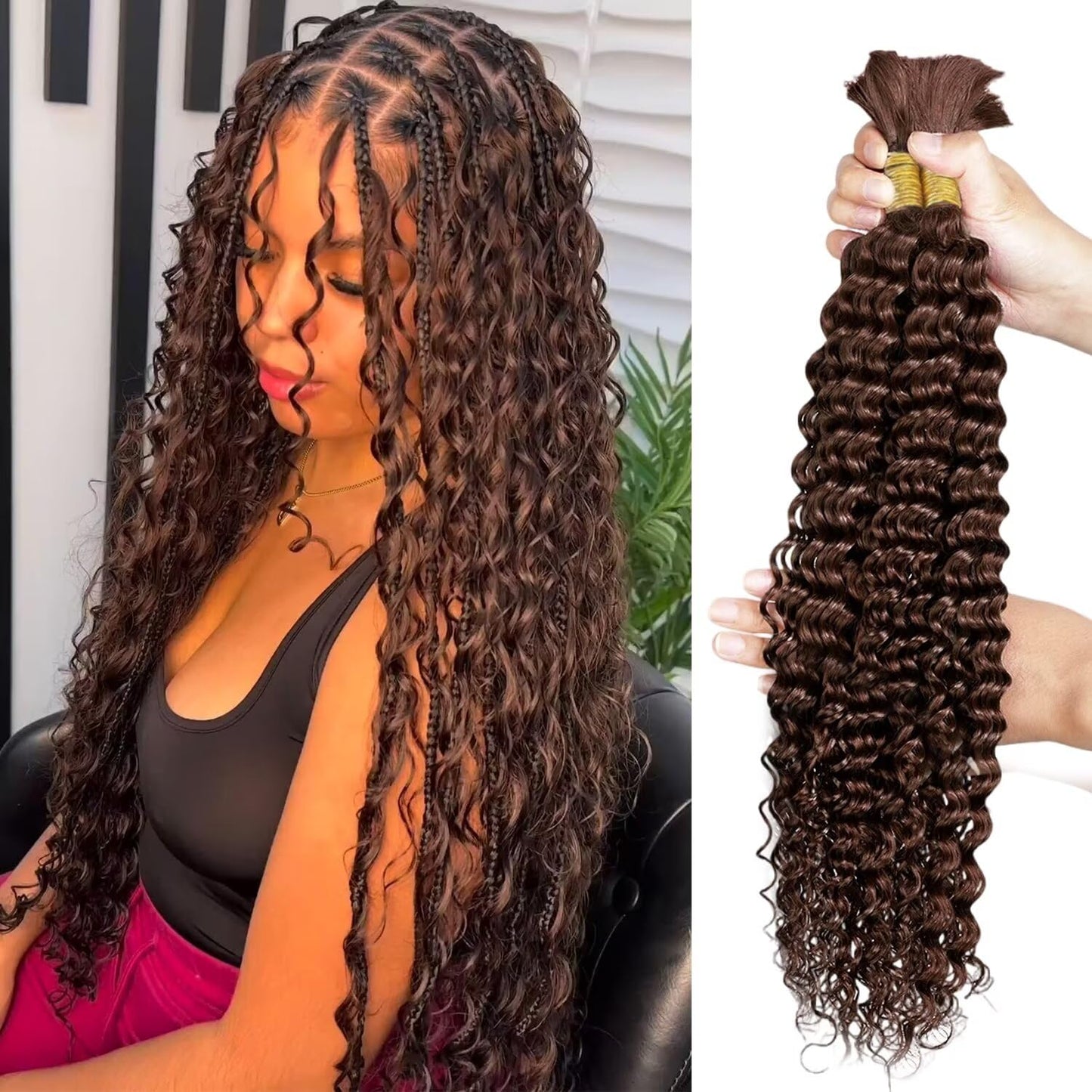 Color #2, #27,#33,Natural Black Human Braiding Hair deep Wave Bulk 100% Human Mink Hair 100g/pack 18-22 inch
